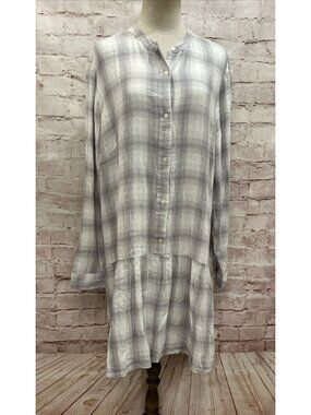 GAP Womens Ivory Gray Plaid Flannel Tunic Shirt Dress Long Sleeve Size XXL NEW